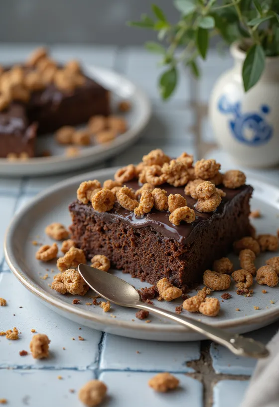 Krispig chokladtårta med krispiga flingor