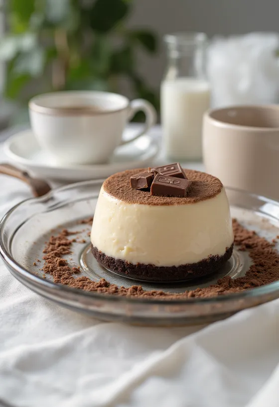 Panna cotta-tårta med kaffe serverad i bitar