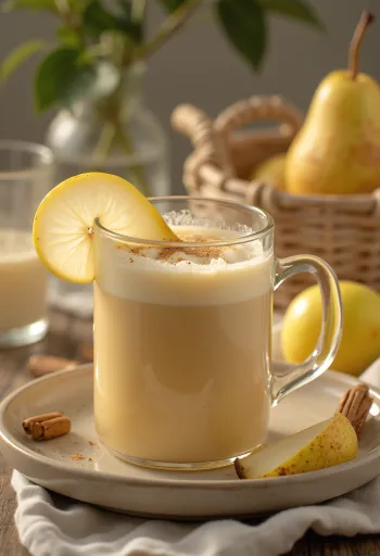 Cider med päron och grädde serverad i glas