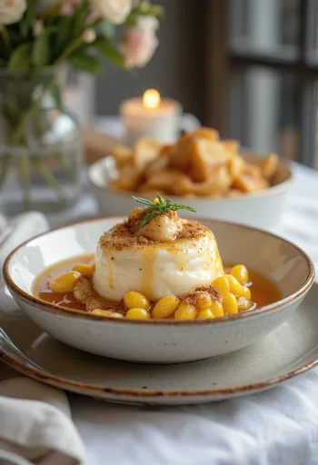 Mungunzá serverad med karamelliserat socker och kokosflingor