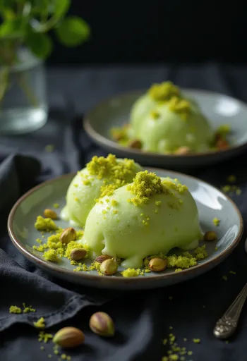 Pistagekulfi serverad med rostade pistagenötter