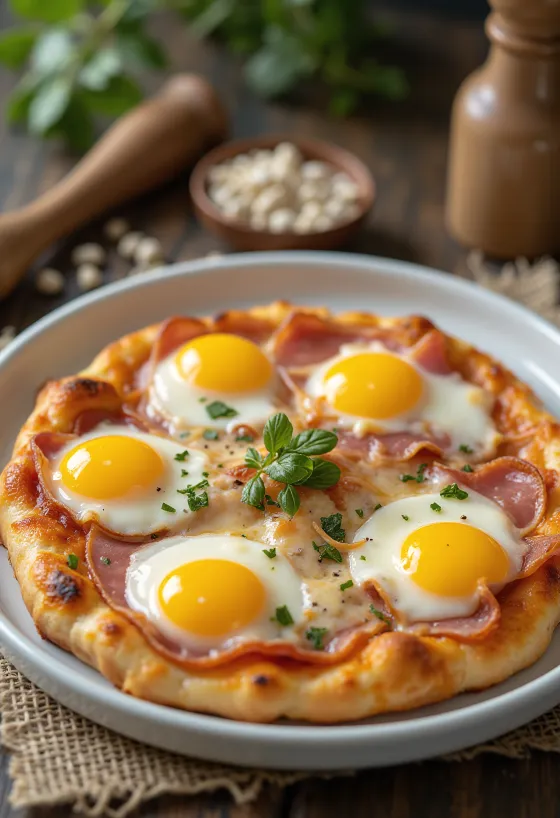 Pizza Bismark med ägg och skinka