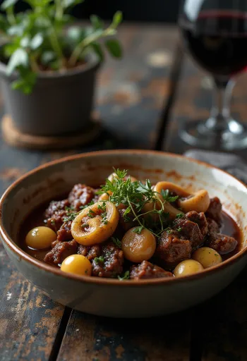 Boeuf Bourguignon serverad med potatismos