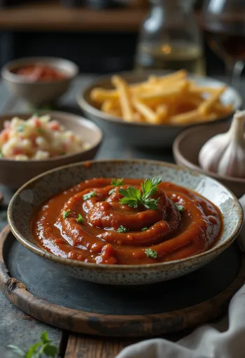 Rökig vitlöksbarbecuesås serverad