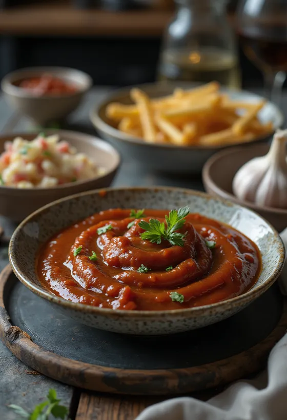 Rökig vitlöksbarbecuesås serverad