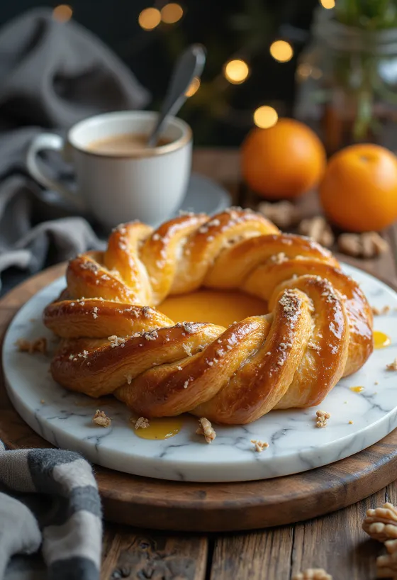 Kringle med apelsinfyllning, smördeg, apelsinfyllning och färska bakverk.