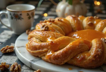 Kringle med apelsinfyllning, smördeg, apelsinfyllning och färska bakverk.
