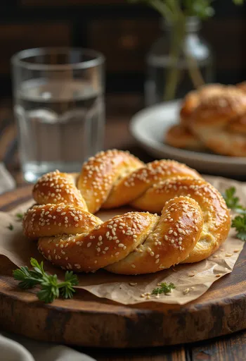 Klassisk simit med nygräddade, krispiga degringar täckta med sesamfrön