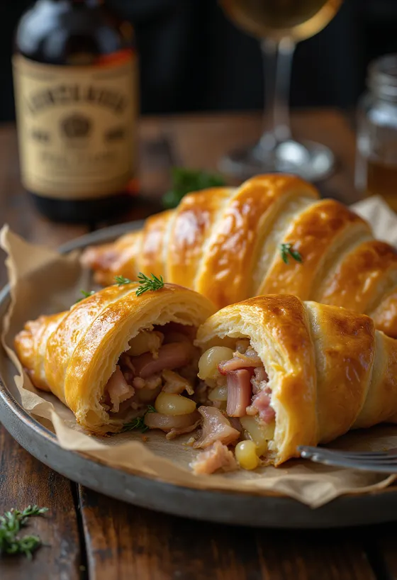 Cornish pasty med rökt kött, färsk deg och rik fyllning