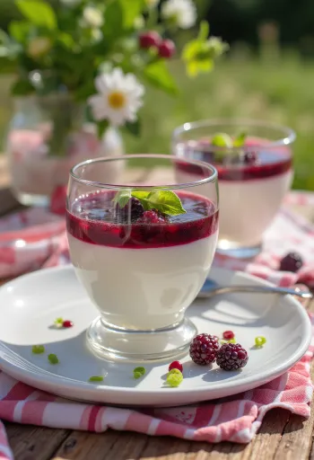 Krusbärspannacotta serverad