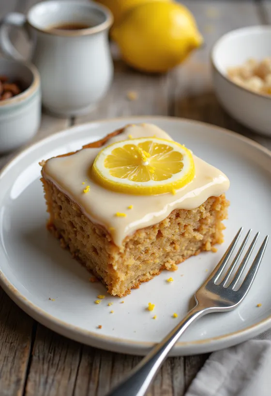 Kastanje- och citrontårta serverad