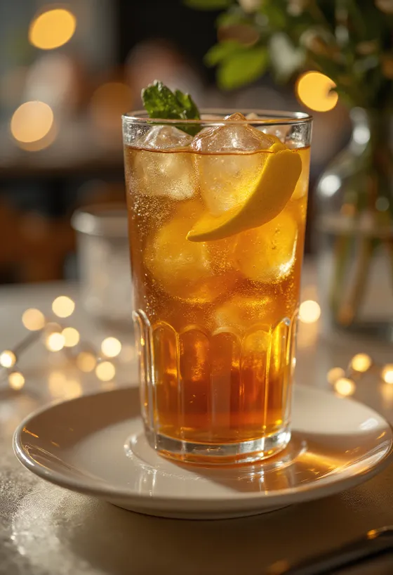 Long Island Iced Tea-cocktail dekorerad med citronskiva