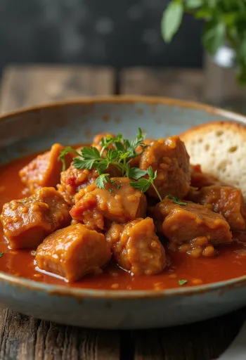 Fläskgryta serverad med potatis och färsk persilja