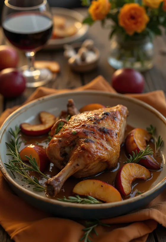 Knaprigt stekt anklår serverat med potatismos och bräserad kål