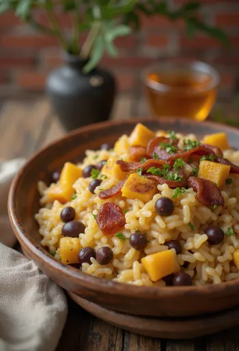 Baião de dois med ost, serverad med färsk koriander