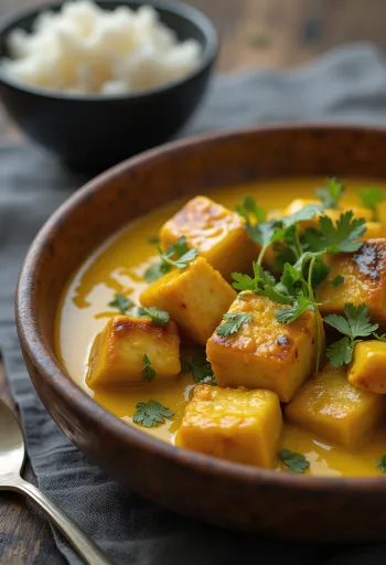 BBQ-grillad tofuragu med curry serverad