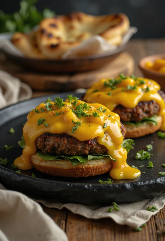 Nylagad indisk hamburgare med currykryddad puck och mango chutney
