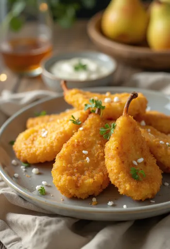 Korokke med päron, serverad med potatismos och färsk gräddfil