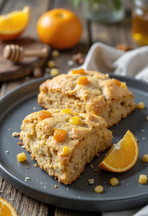 Scones med apelsin och marsipan serverade