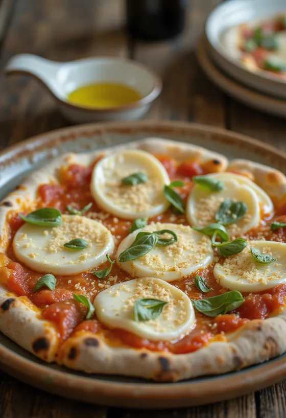 Pizza Cilentana med mozzarella di Bufala och provoloneost