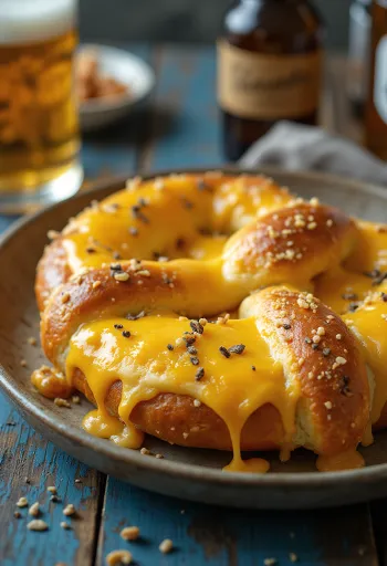 Färsk, hemmagjord ostpretzel, krispig och gyllenbrun