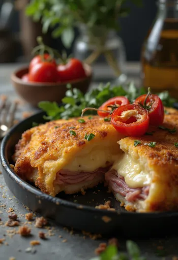 Cachopo serverad med pommes frites och citron