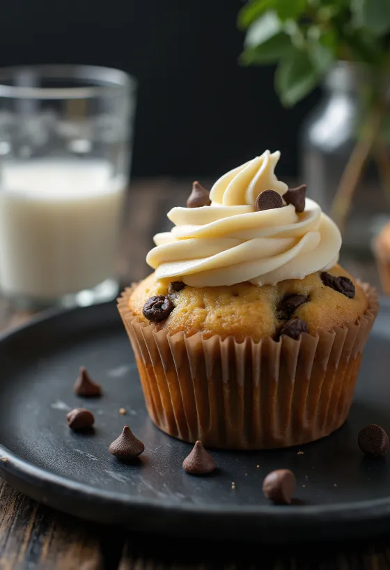 Chocolate chip cupcakes med topping