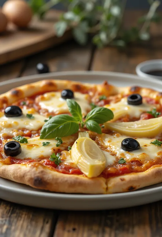 Pizza ai Carciofi e Olive med kronärtskocka och oliver