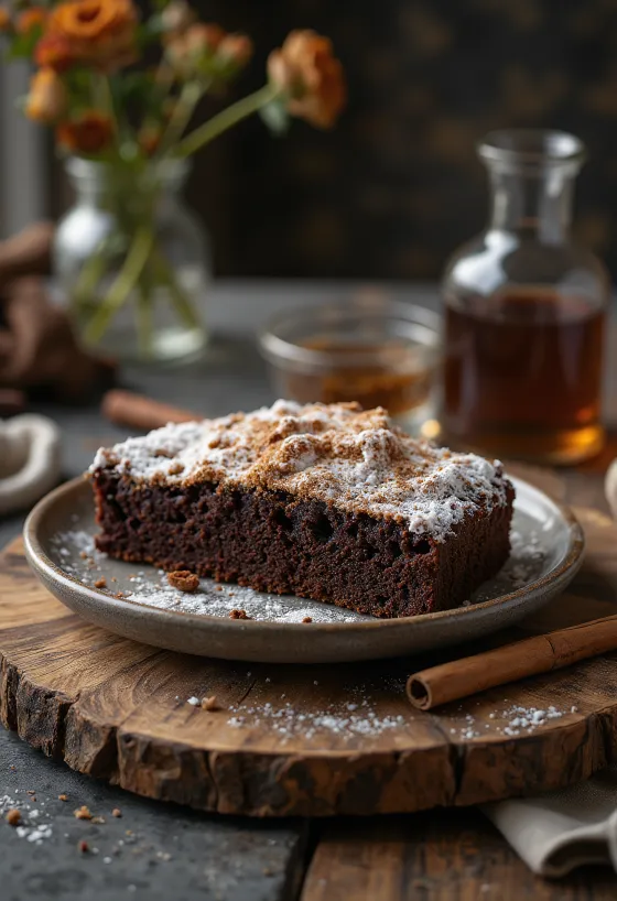 Kanel- och chokladtårta pudrad med florsocker