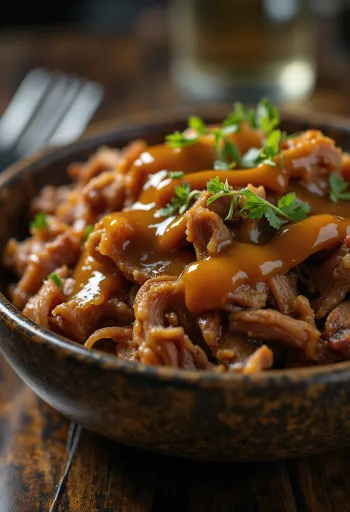 Rökt BBQ pulled pork serverad med senapssås