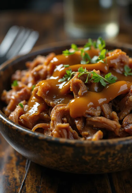 Rökt BBQ pulled pork serverad med senapssås