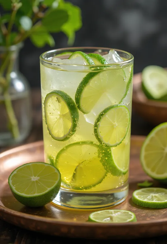 Cider med lime och mynta serverad i glas