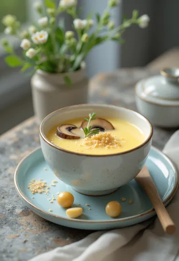 Chawanmushi serverad med ginkgonötter, ångkokt äggrätt