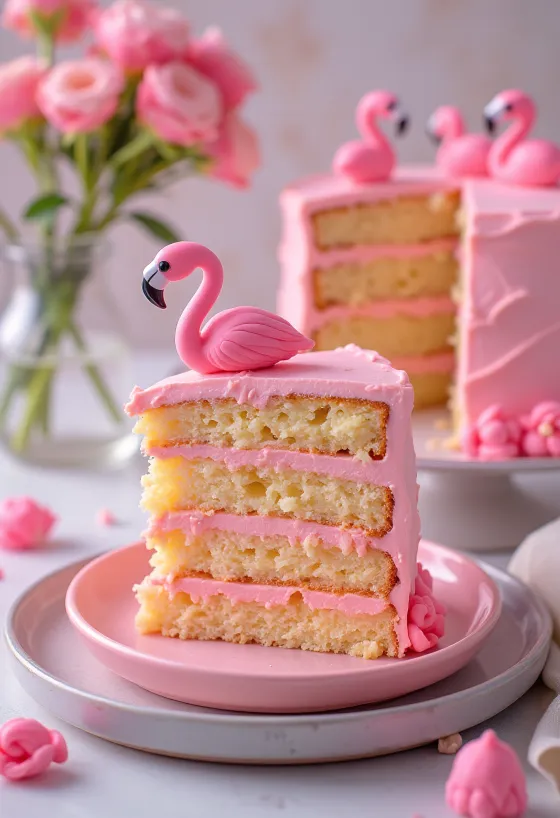 Flamingotårta med rosa och gulddekoration