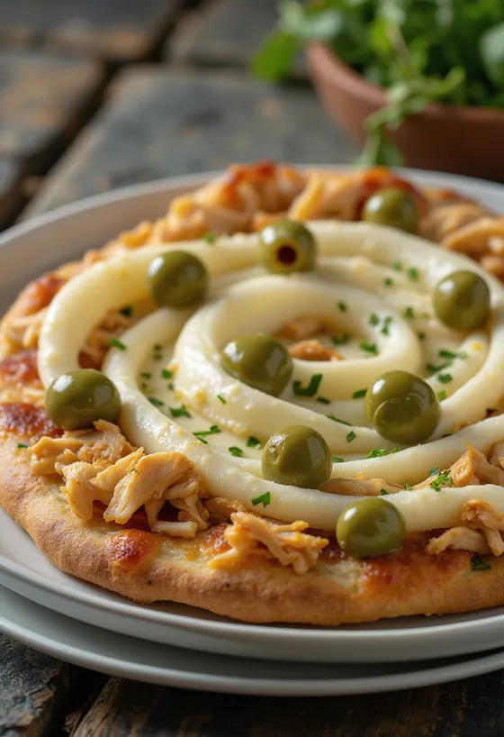 Pizza de Frango com Catupiry med kycklingbröst och färskost