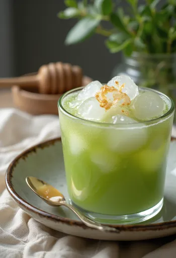 Kefir med grönt te i glas dekorerad med färska myntablad