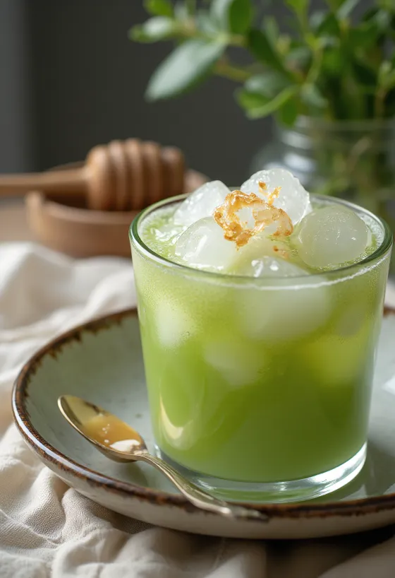 Kefir med grönt te i glas dekorerad med färska myntablad