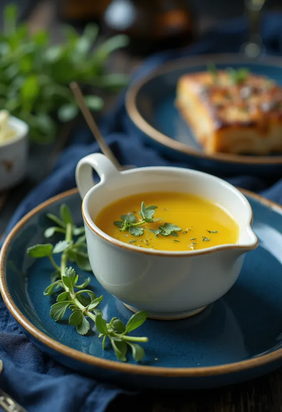 Smörsås med dragon och honung serverad