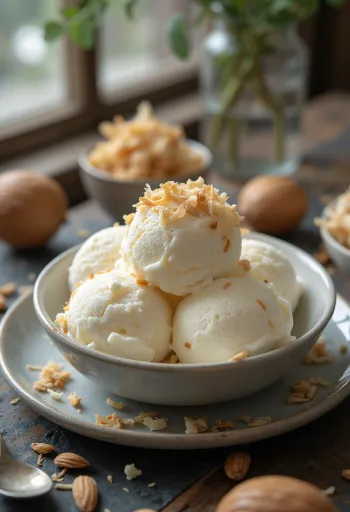 Coconut Almond Ice Cream serverad