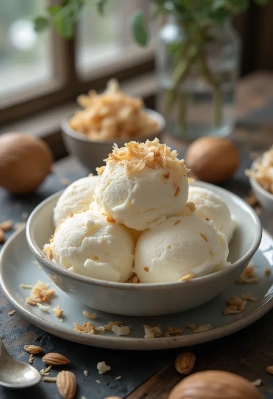 Coconut Almond Ice Cream serverad