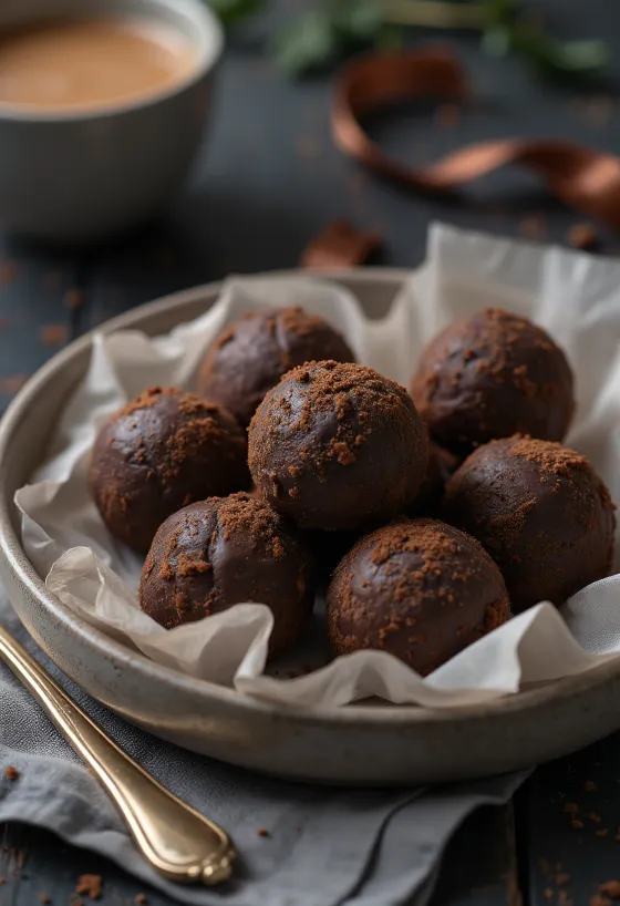 Hemgjord chokladtryffel serverad på assiett