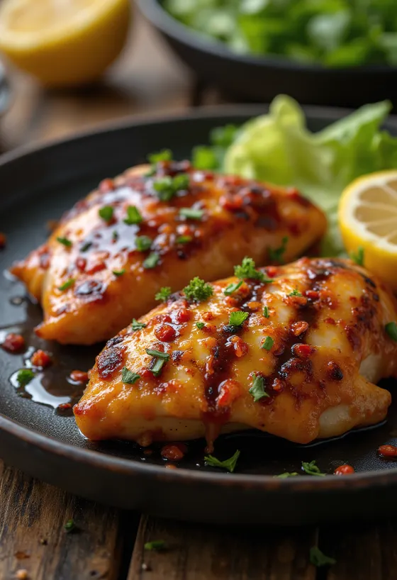 Grillad kycklingfilé serverad med sötsur glaze