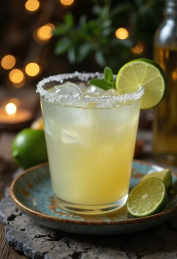 Margarita-cocktail dekorerad med saltkant och limeskiva