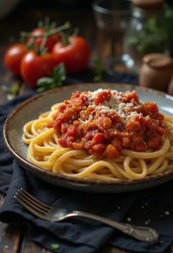 Tomatpasta med färsk basilika och riven parmesanost