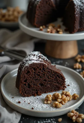 Choklad- och valnötstårta serverad