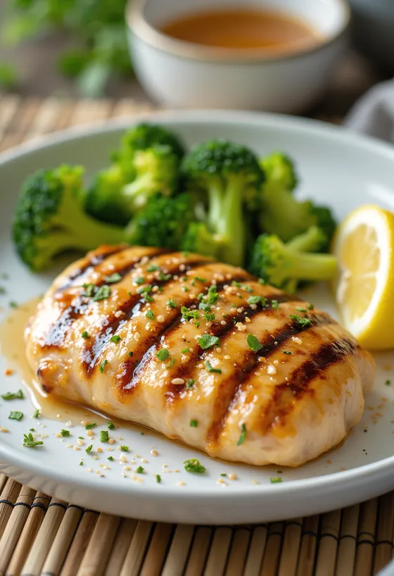 Grillad kycklingfilé med ångkokt broccoli, serverad med färsk persilja