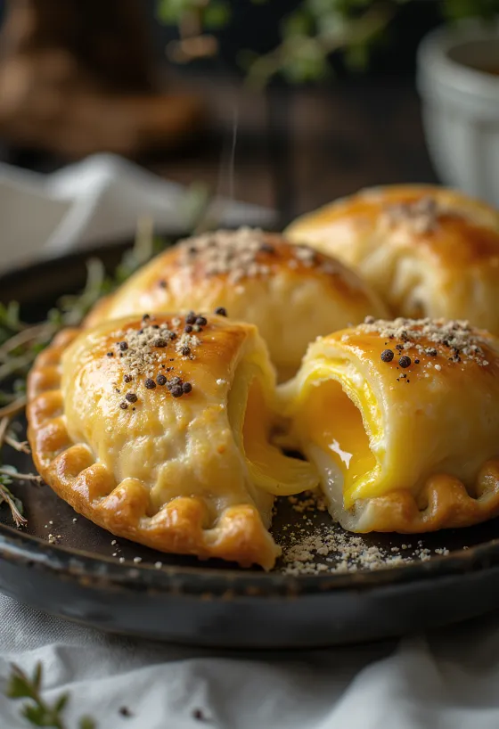 Empanadas med aubergin och parmesan gräddade gyllenbruna