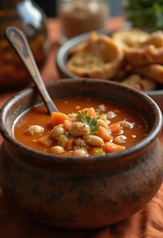 Vegansk bönsoppa med rökt paprika serverad