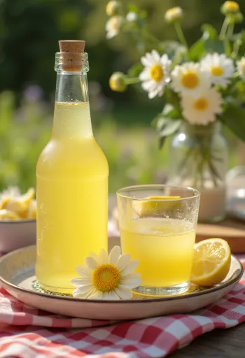 Flädersaft med färska fläderblommor och citronskivor