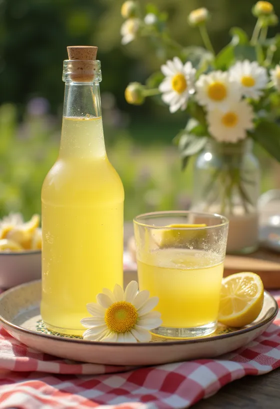 Flädersaft med färska fläderblommor och citronskivor